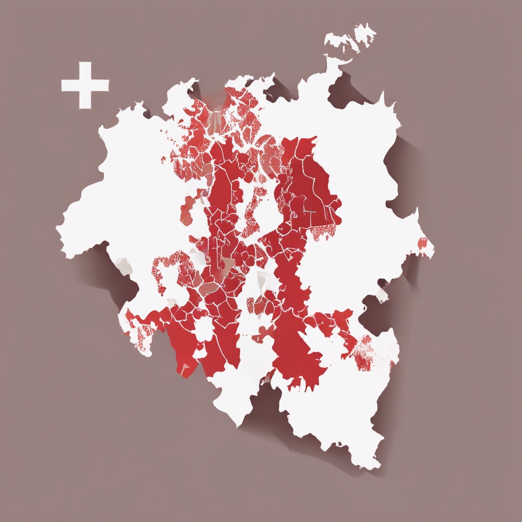 Red silhouette of the Swiss map with a white cross